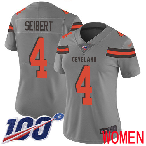 Cleveland Browns Austin Seibert Women Gray Limited Jersey #4 NFL Football 100th Season Inverted Legend->women nfl jersey->Women Jersey